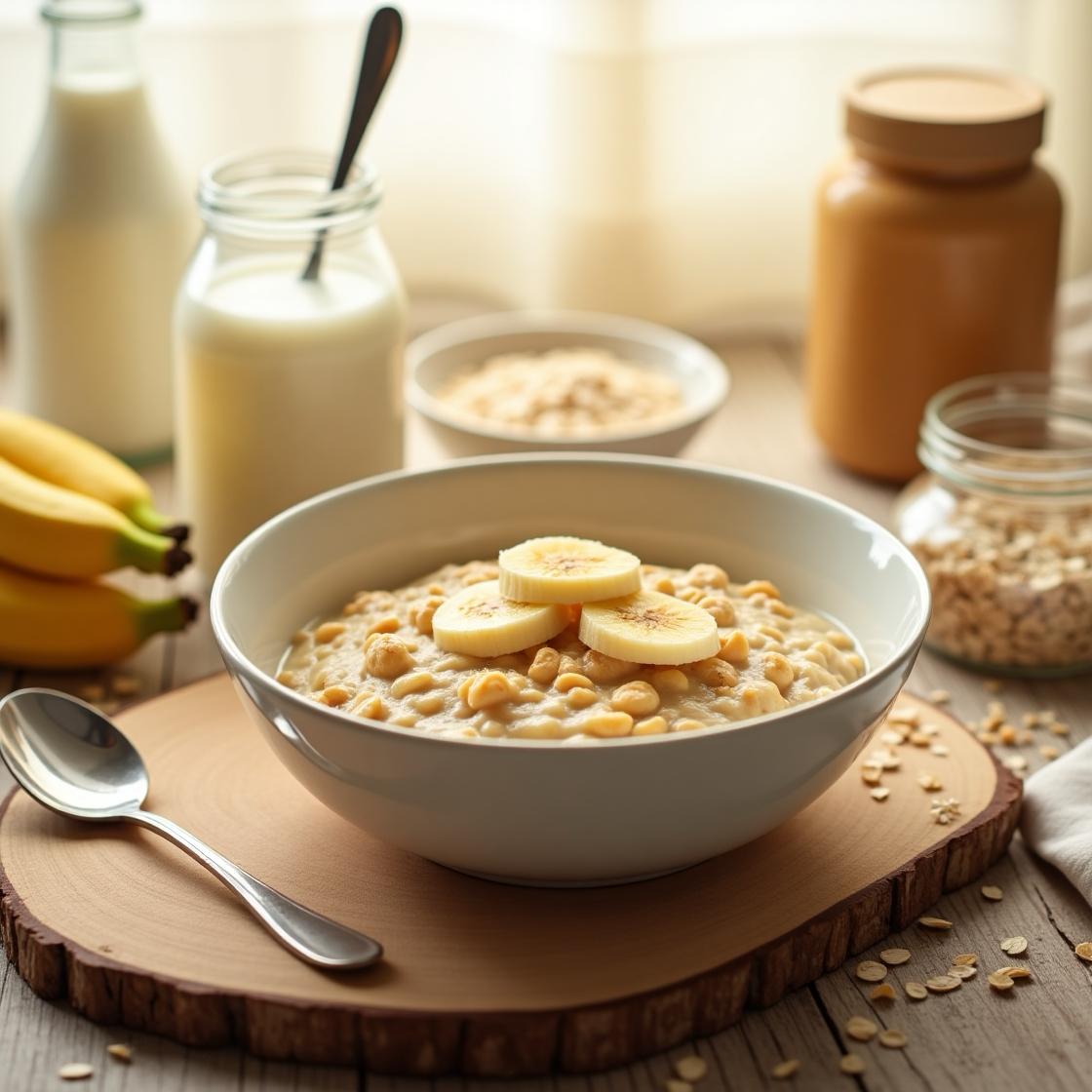 Banana Oatmeal with Almond Butter & Milk