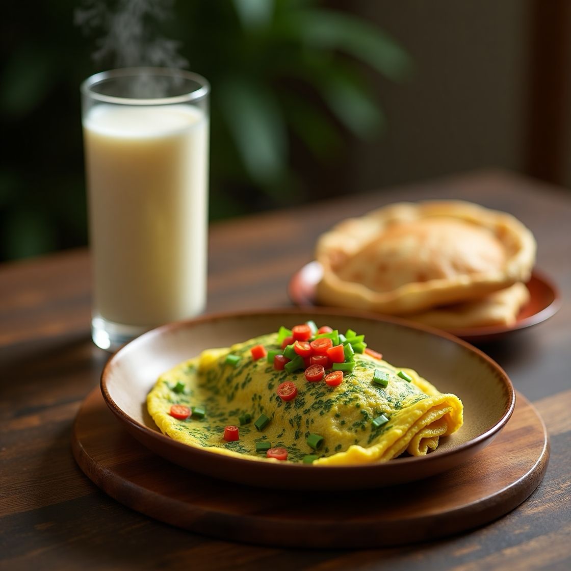 Vegetarian Omelette with Wholemeal Bread, Full Cream Milk & Dates