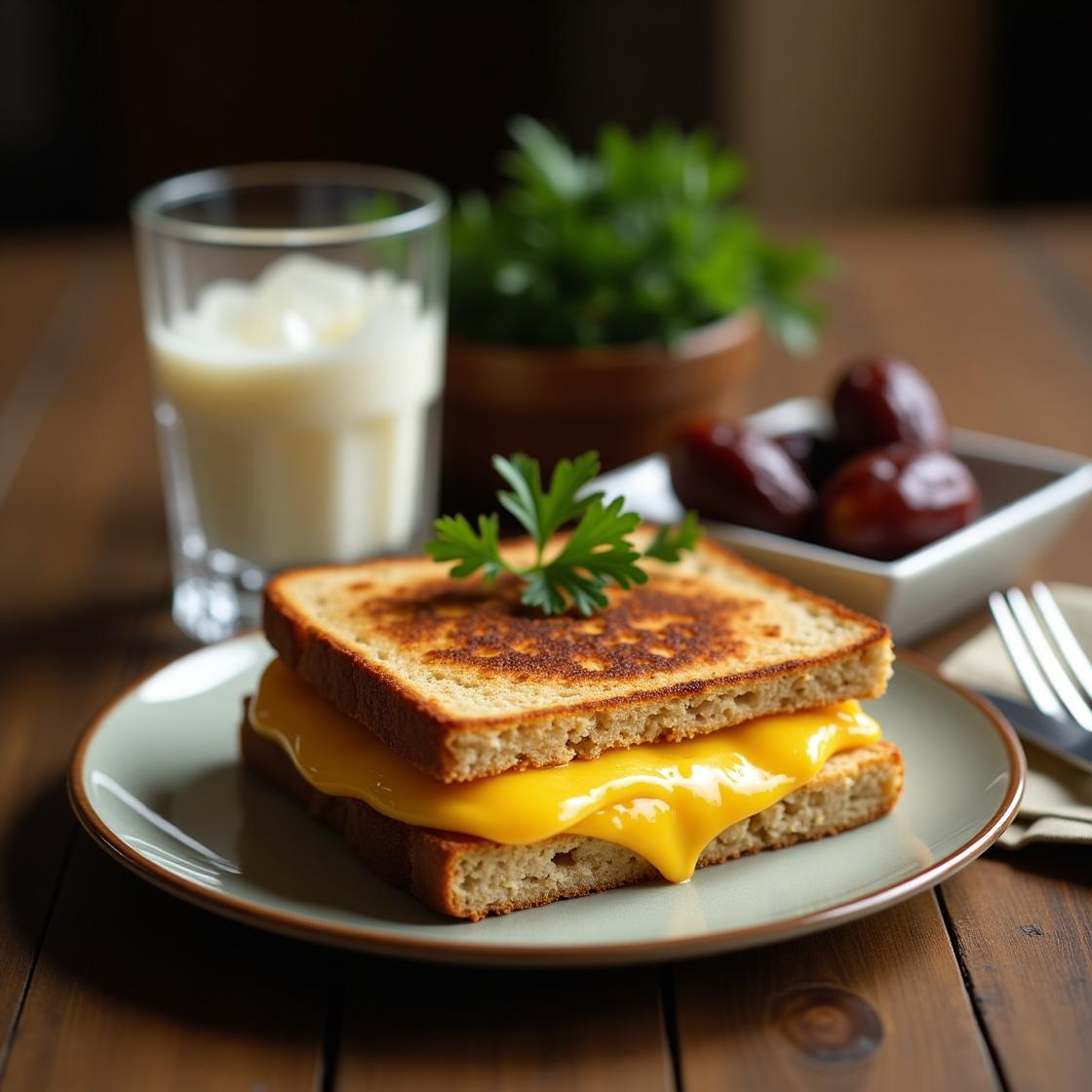 Roti Telur & Keju dengan Susu Kurma